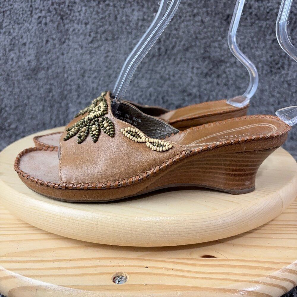 Clarks Empress Wedge Sandals Womens Size 8 Brown Leather Beaded Slip On Shoes